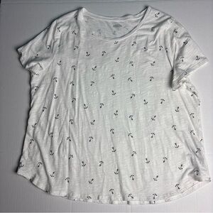Old Navy Everywear Women's XXL T-Shirt White Blue Anchors Short Sleeve Beach